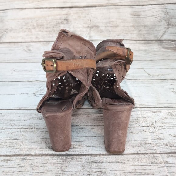 AS98 Rose Color Leather Gladiator Style Block Heel Sandals Women Size 38 - Picture 2 of 8